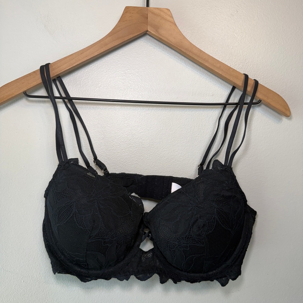 Auden Women's Black Floral Lace Lightly Lined Demi Bra Size 36C Double Strap